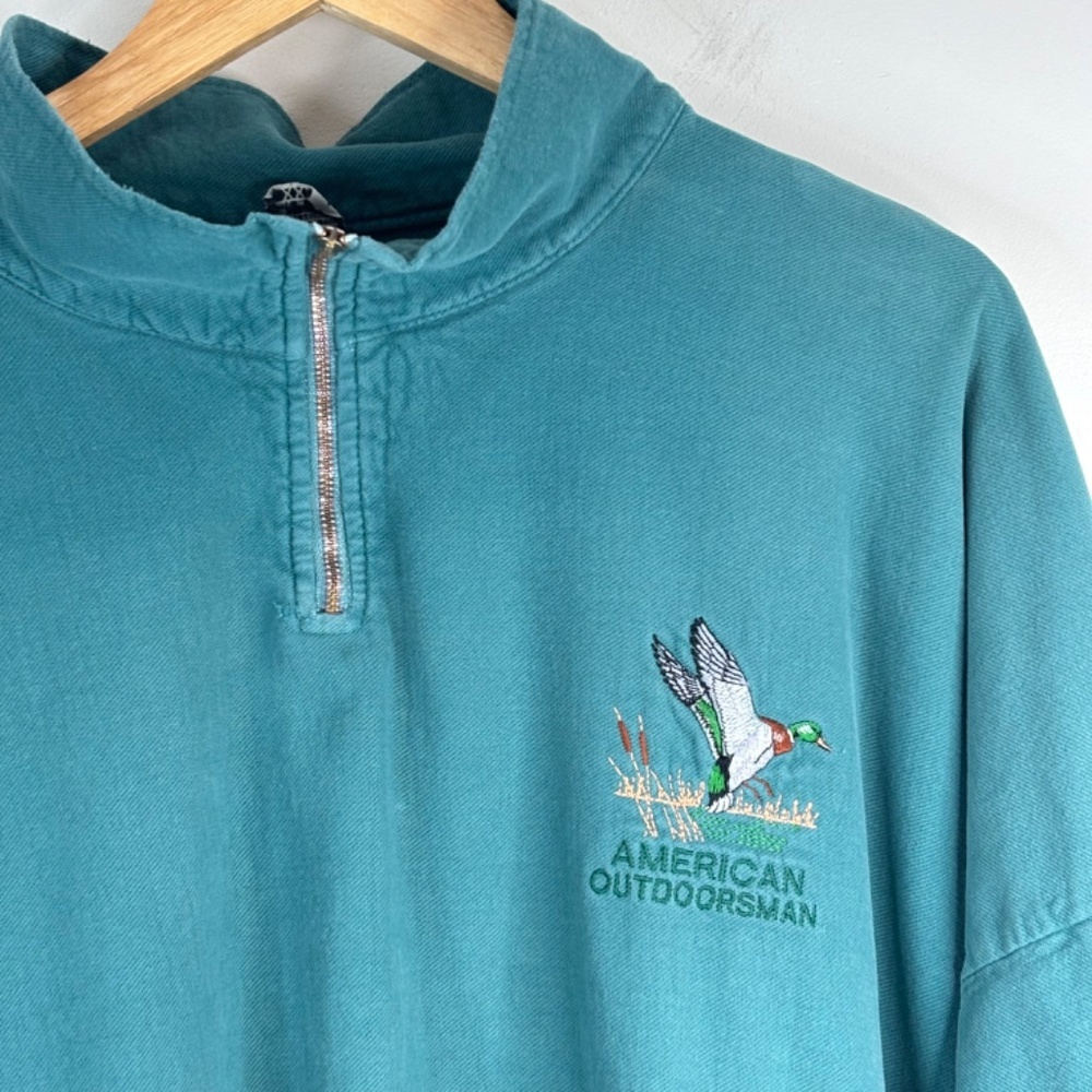 VTG American Outdoorsman 1/4 Zip Sweatshirt XXL 100% Cotton Distressed Pockets - Picture 2 of 12
